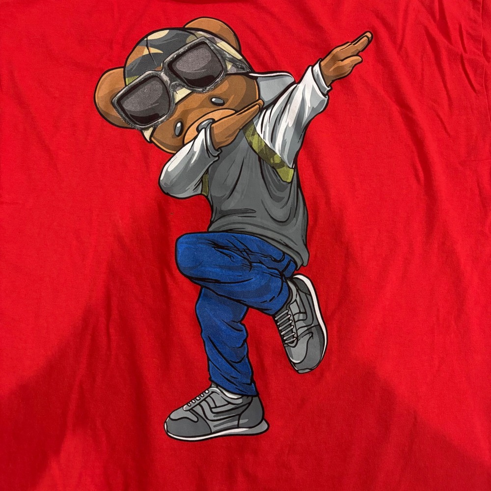 Hardten Clothing Mens Red Dabbing Bear Graphic T-Shirt 2XL Streetwear Y2K Baggy - Picture 3 of 6